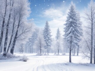 Obraz premium A photo of a winter morning, a snowy forest.