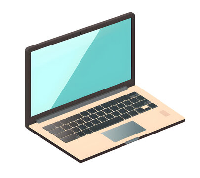 laptop, computer notebook, cartoon, vector, PNG file, isometric illustration, isolated background.
