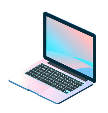 laptop, computer notebook, cartoon, vector, PNG file, isometric illustration, isolated background.