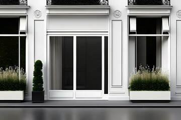 small boutique storefront template , white commercial facade layout