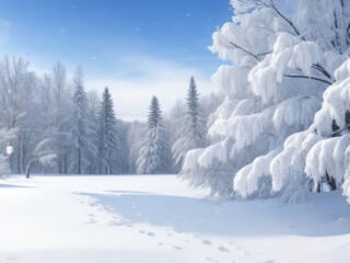 Fototapeta premium A photo of a winter morning, a snowy forest.