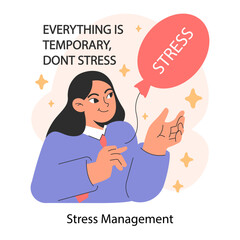 Professional burnout. Young employee with stress management skill. Woman dealing with work stress or job pressure. Flat vector illustration
