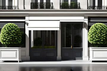 vintage boutique storefront template , white commercial facade layout