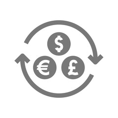 Currency exchange circle arrows. Euro, dollar and pound currencies vector icon.