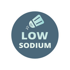 Fototapeta premium Low sodium colorful label. Low salt nutrition vector icon.