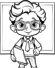 Cute boy vector coloring page