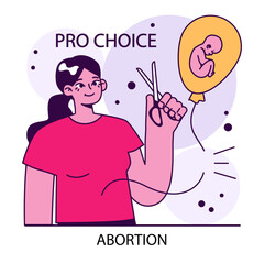 Abortion. Pregnancy termination. Reproductive health decisions. Mother choice to cancel unborn child with gynecology surgery. Flat vector illustration.