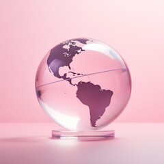 A  glase globe  with pink background, blur effect, space for text  - Generative AI