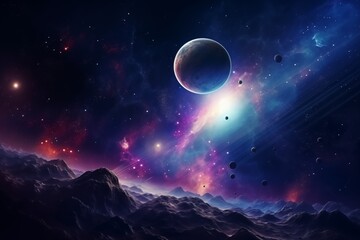 Fototapeta na wymiar Space exploration background, 3D planets and stars, deep space wallpaper