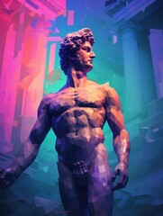 Pixel art 8-bit art style 3D of portrait ancient Greek statue in modern style