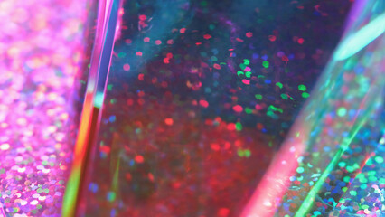 Glitter prism. Glistening background. Holographic art. Glowing transparent dimension effect.