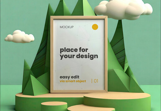 3d Art Vertical Poster Mockup 02