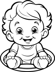 Baby boy emoji vector image, black and white coloring page