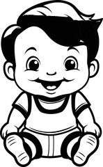 Baby boy emoji vector image, black and white coloring page