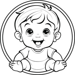 Baby boy emoji vector image, black and white coloring page