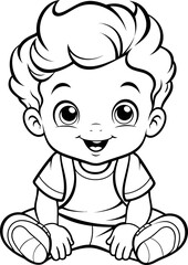 Baby boy emoji vector image, black and white coloring page