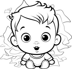 Baby boy emoji vector image, black and white coloring page