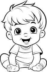 Baby boy emoji vector image, black and white coloring page