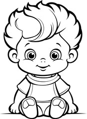 Baby boy emoji vector image, black and white coloring page