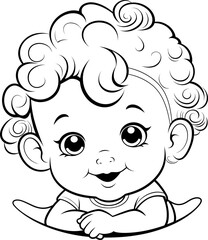 Baby boy emoji vector image, black and white coloring page