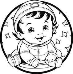 Baby boy emoji vector image, black and white coloring page