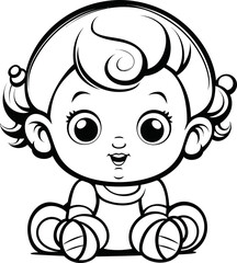Baby boy emoji vector image, black and white coloring page