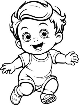 Baby boy emoji vector image, black and white coloring page