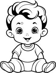 Baby boy emoji vector image, black and white coloring page