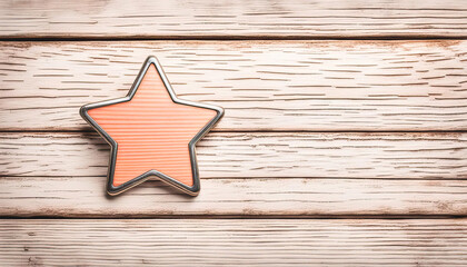Fototapeta na wymiar Blank star button on wood background in peach fuzz colors generative ai illustration