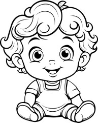 Baby boy emoji vector image, black and white coloring page