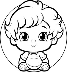 Baby boy emoji vector image, black and white coloring page