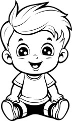 Baby boy emoji vector image, black and white coloring page