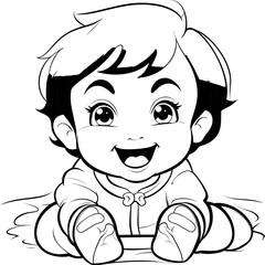 Baby boy emoji vector image, black and white coloring page