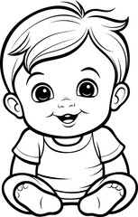 Baby boy emoji vector image, black and white coloring page