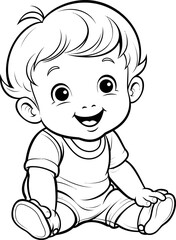 Baby boy emoji vector image, black and white coloring page