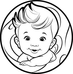 Baby boy emoji vector image, black and white coloring page