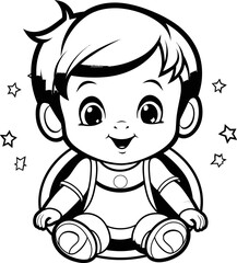 Baby boy emoji vector image, black and white coloring page