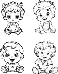 Baby boy emoji vector image, black and white coloring page