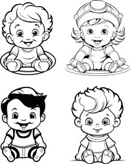Baby boy emoji vector image, black and white coloring page