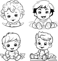 Baby boy emoji vector image, black and white coloring page