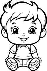 Baby boy emoji vector image, black and white coloring page