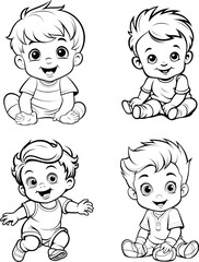 Baby boy emoji vector image, black and white coloring page