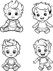 Baby boy emoji vector image, black and white coloring page