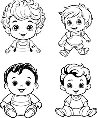 Baby boy emoji vector image, black and white coloring page