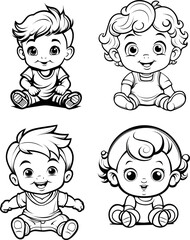 Baby boy emoji vector image, black and white coloring page