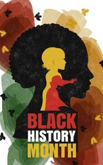 Black History Month poster with a text title. African-American people's equality rights are celebrated. Watercolor style illustration. 