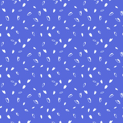 Polka dot seamless pattern. Random dots, drops, circles, leaflets, spots Vector hand drawn sketch. Simple geometric print on a blue background. Design for fabric, interior decor, textile, fashion