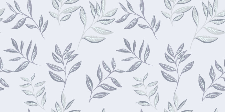 The light trendy pattern with stem leaves. Abstract, creative, simple branches leaf print. Vector hand drawn. Template for design, textile, fashion, surface design, fabric, interior, wallpaper