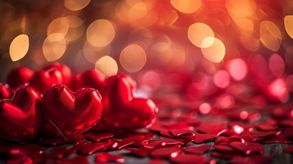 The red heart shapes on abstract glitter and Shiny background, love concept for valentines day background or greeting card
