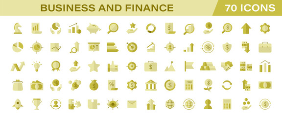 Business and finance color icons set. Corporate growth, market investment strategy. Profit analysis, global economy trends. Financial solutions, dynamic market analysis. Flat vector illustration.